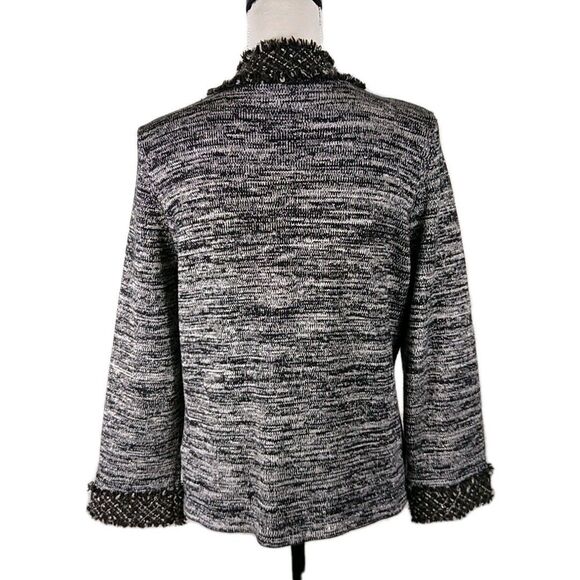 TRIBAL Cardigan Sweater Blazer B&W Marled Yarn w Silver Threads Tweed Trim M - Picture 3 of 10